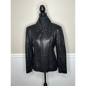 Jones New York Women’s Black Leather Coat Size Medium